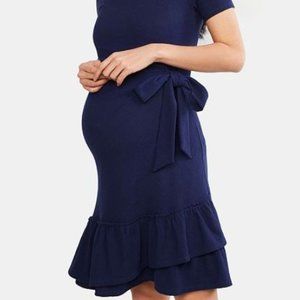 A Pea in the Pod Maternity Dress Navy Ruffle Small